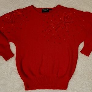 Vintage 80's Bubbles International Red Poinsettia Wool Sweater